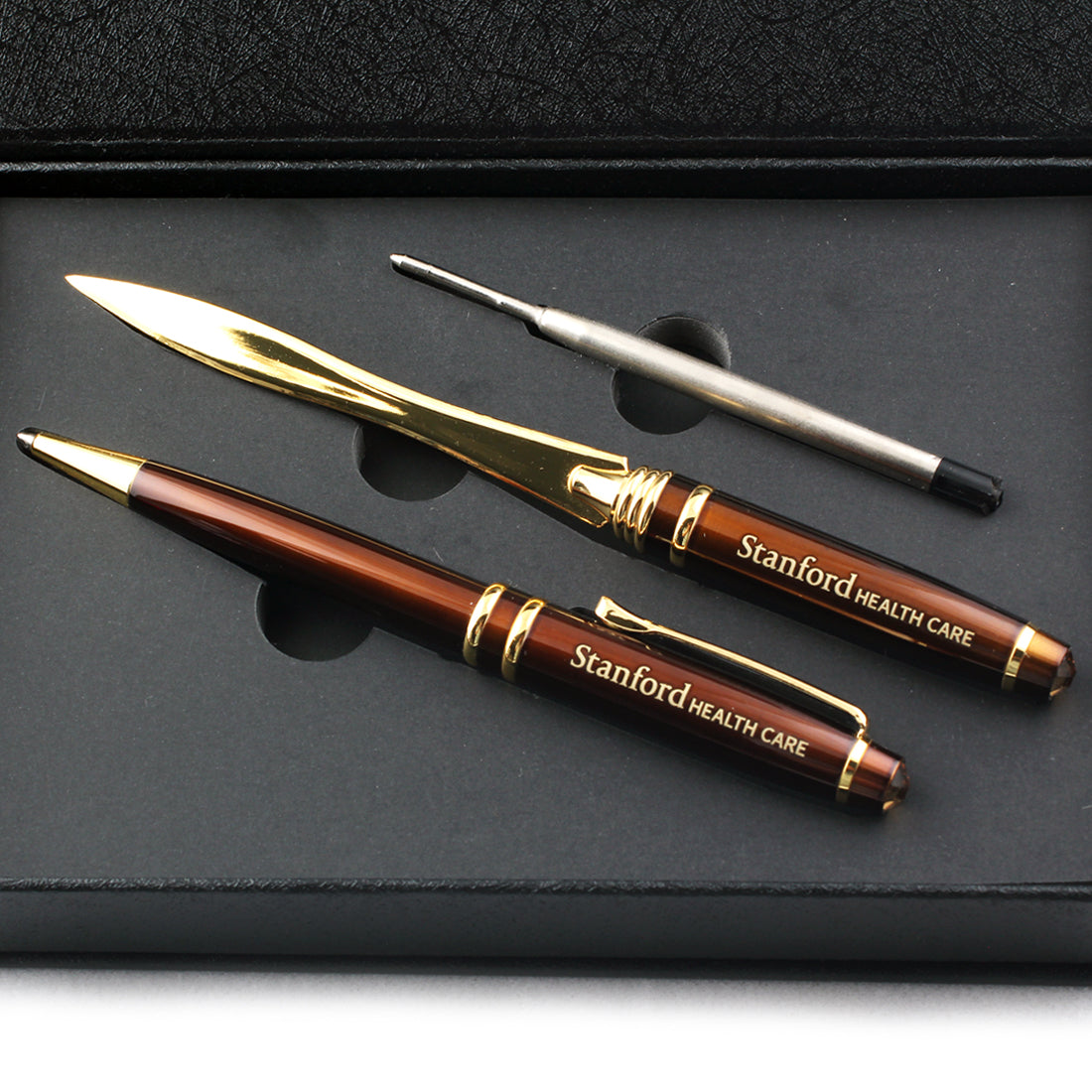 MLST007 SOTANIA LETTER OPENER PEN SET BROWN GOLD TRIM