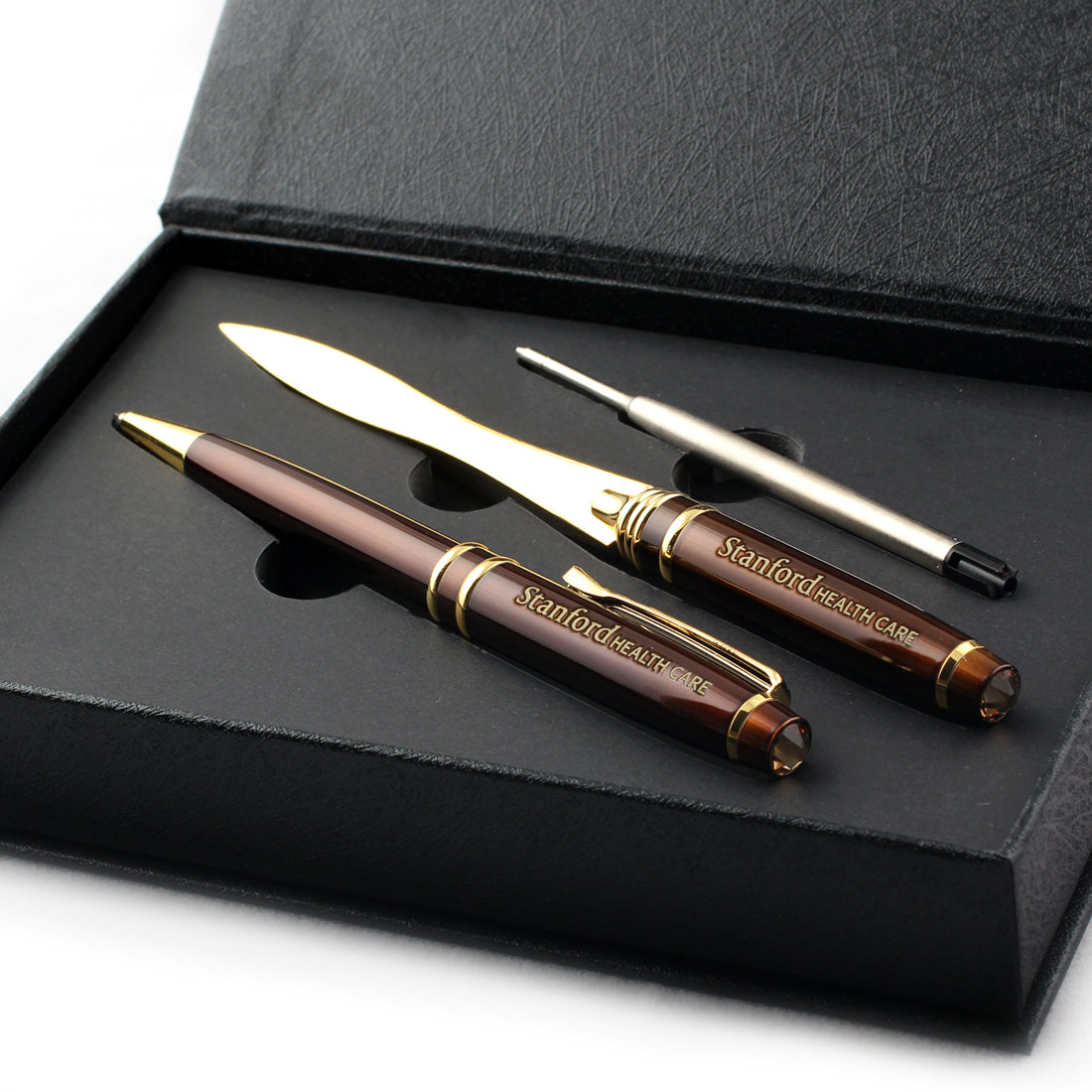 MLST007 SOTANIA LETTER OPENER PEN SET BROWN GOLD TRIM